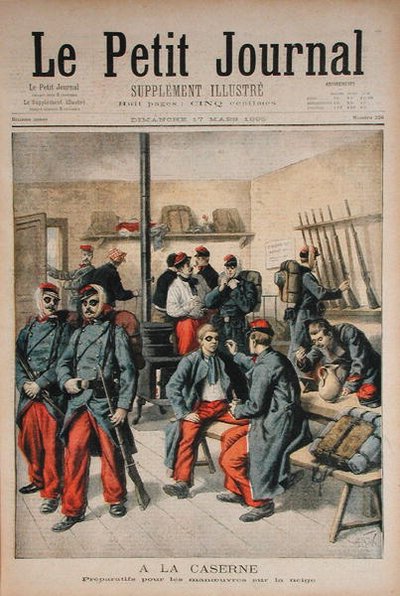 W koszarach, Przygotowanie do manewrów na śniegu, ilustracja z Le Petit Journal, 17 marca 1895 r. autorstwa Frederic Theodore Lix