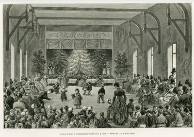 Choinka w zakładzie Dietsch. Grawerowanie autorstwa Lixa, ilustrujące opowiadanie „Przez Alzację i Lotaryngię”, w 1887 r., autorstwa Charlesa Grada, niemieckiego zastępcy, w tour du monde 1888, w reżyserii Edouarda Chartona (1807-1890), Hachette, Paryż. autorstwa Frederic Theodore Lix