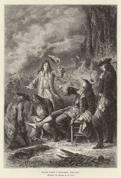 Villars błogosławi Malplaquet. Claude Louis Hector de Villars, marszałek Francji, ranny w bitwie pod Malplaquet, wojna o sukcesję hiszpańską autorstwa Frederic Theodore Lix