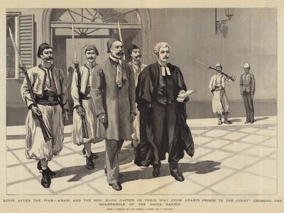 Egipt po wojnie, Arabi i Czcigodny Marek Napier w drodze z więzienia Arabi na dwór, przekraczając czworobok Dairy Sanieh autorstwa Frederic Villiers