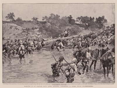Przyjęcie do akcji działa 4.7 Naval Gun, przeprawa przez Forda w pobliżu Paardeberg. autorstwa Frederic de Haenen