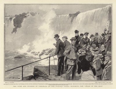 Książę i księżna Kornwalii nad wodospadem Niagara, oglądając "Dziecko Mgły". autorstwa Frederic de Haenen