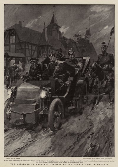 Samochód motorowy w wojnie, oficerowie na manewrach armii niemieckiej autorstwa Frederic de Haenen