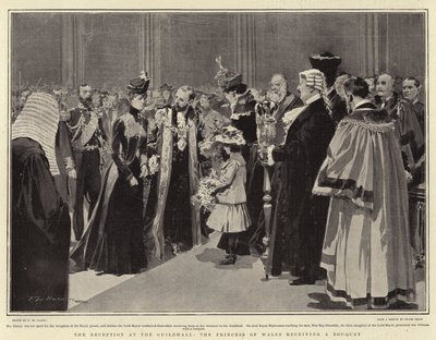 Przyjęcie w Guildhall, księżna Walii otrzymuje bukiet autorstwa Frederic de Haenen