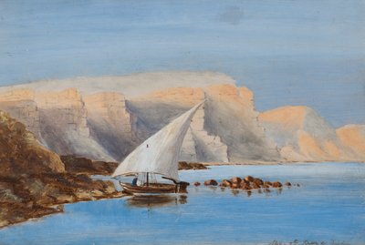 Żaglowiec u wybrzeży Afryki Północnej, ok. 1846-1907 (olej na pokładzie) autorstwa Frederica Countess of Scarborough Drummond