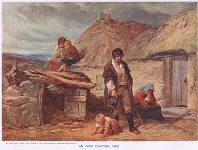 Irlandzka eksmisja, ilustracja z „Ilustrowanej historii Anglii” Cassella, opublikowana ok. 1910 r. (litografia kolorowa) autorstwa Frederick (after) Goodall