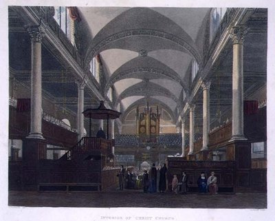 Wnętrze kościoła Chrystusowego, z „Historii Szpitala Chrystusowego”, część „Historii Kolegiów”, sztychowane przez Daniela Havella (1785-1826) wyd. przez R. Ackermanna autorstwa Frederick (after) Mackenzie