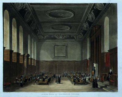 Sala szkolna Winchester College, z „Historii Winchester College”, część „Historii kolegiów”, sztychowana przez Josepha Constantine