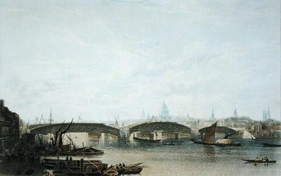 A View of the Southwark Bridge jak to wyglądało w maju 1818 roku, wyryte przez W. Bennett po rysunku oryginału przez W.H. Timms autorstwa Frederick (after) Nash