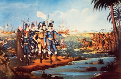Lądowanie Krzysztofa Kolumba w Nowym Świecie (olej na płótnie) autorstwa Frederick (attr. to) Kemmelmeyer