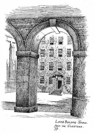 Budynek Baranka, Świątynia, z krużganków, Londyn, 1912 autorstwa Frederick Adcock