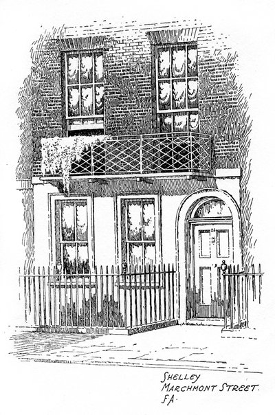 Dom Percy Bysshe Shelleys, Marchmont Street, Bloomsbury, Londyn, 1912 autorstwa Frederick Adcock