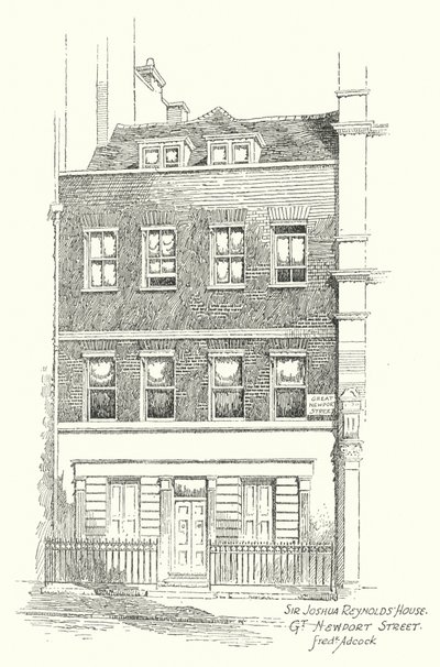 Dom Sir Joshuy Reynoldsa, Great Newport Street (litografia) autorstwa Frederick Adcock