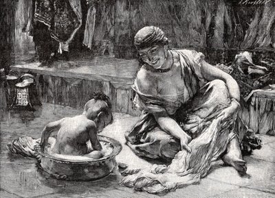 Kąpiel dla dzieci, Egipt autorstwa Frederick Arthur Bridgman
