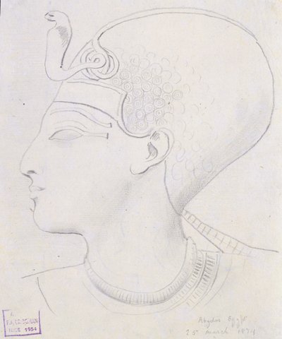 Badanie reliefu głowy Seti I (1394-1279 p.n.e.) w świątyni Seti I, Abydos, 1874 autorstwa Frederick Arthur Bridgman