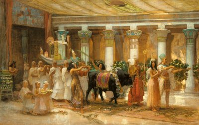 Procesja Świętej Byki, Apis, ok. 1879 (olej na płótnie) autorstwa Frederick Arthur Bridgman