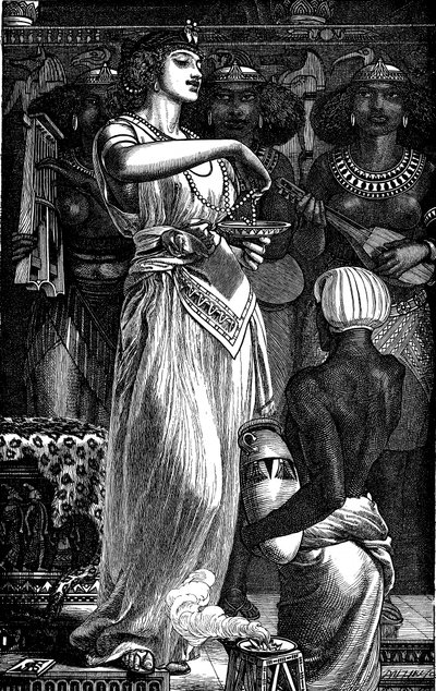 Kleopatra VII 69-30 pne, Królowa Egiptu, rozpuszczająca perły w winie, 1866 autorstwa Frederick Augustus Sandys