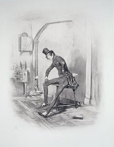 Alfred Jingle z No Hall, Nowhere, z książki „Charles Dickens: A Gossip about his Life”, autorstwa Thomasa Archera, opublikowanej ok. 1894 (litografia) autorstwa Frederick Barnard