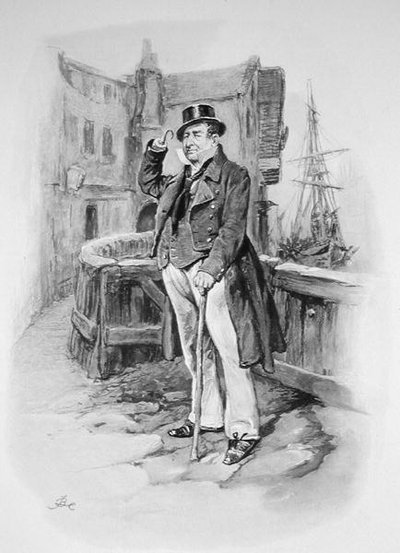Captain Cuttle, z książki „Charles Dickens: A Gossip about his Life”, autorstwa Thomasa Archera, opublikowanej ok. 1894 r. (lito) autorstwa Frederick Barnard
