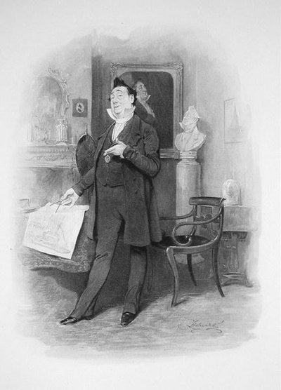 Pan Pecksniff, z książki „Charles Dickens: A Gossip about his Life”, autorstwa Thomasa Archera, opublikowanej ok. 1894 r. (lito) autorstwa Frederick Barnard