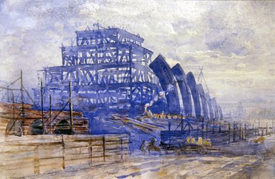 Budowa szopy kolejowej, stacja St. Pancras autorstwa Frederick Barnard