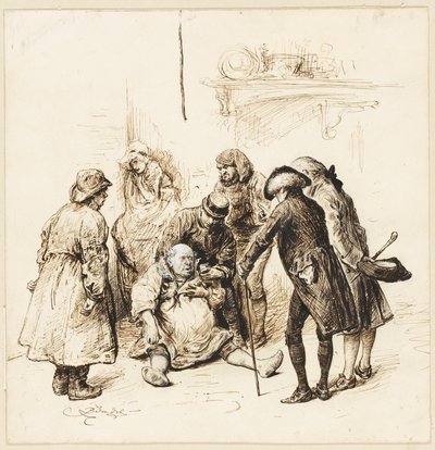 Dwóch dżentelmenów pomaga pijanemu autorstwa Frederick Barnard
