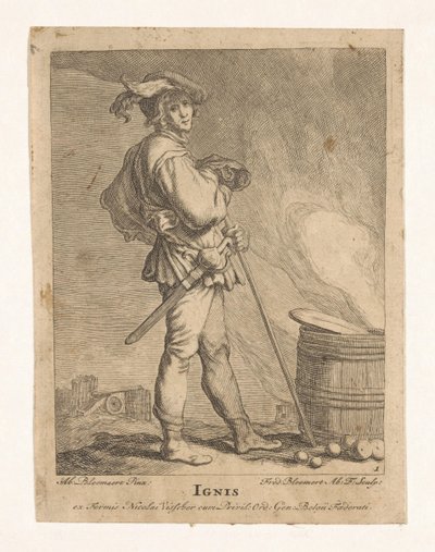 Sztuczne ognie Ignis (tytuł na obiekcie) Cztery żywioły (tytuł serii) autorstwa Frederick Bloemaert