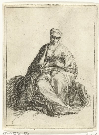 Siedząca, modląca się kobieta 15 małych figurek (tytuł serii) autorstwa Frederick Bloemaert