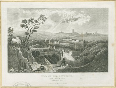 Burslem - Widok ceramiki: grawerowanie, bd [ok. 1830] autorstwa Frederick Calvert