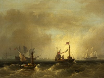 Pejzaż morski z łodziami (olej na płótnie) autorstwa Frederick Calvert