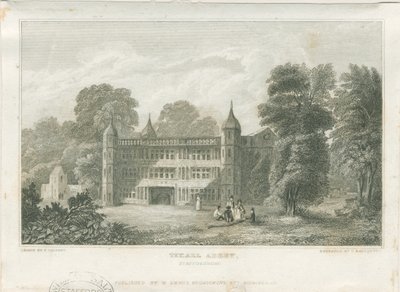Tixall Hall - Brama: grawer, bd [c 1830] (druk) autorstwa Frederick Calvert