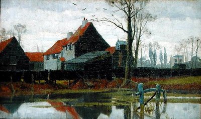 Budynki gospodarcze, ok.1889 (olej na płótnie) autorstwa Frederick Cayley Robinson