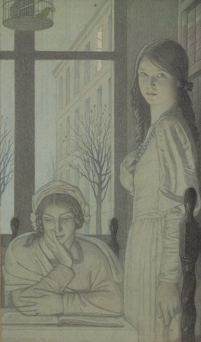 Wnętrze - Wieczór, 1915 (ołówek, pranie i gwasz) autorstwa Frederick Cayley Robinson