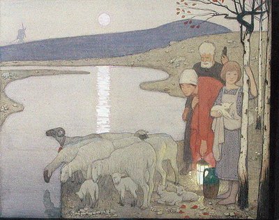 Pastoral, ok. 1923 (grafit, akwarela i gwasz na pokładzie) autorstwa Frederick Cayley Robinson