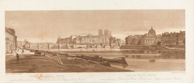 Widok na Port Neuf, część Luwru, Notre Dame i Kolegium Czterech Narodów, 1803; Tablica 7 z Widoków w Paryżu, śledzenie objętości Emanuela z płyty B1981.25.2616 autorstwa Frederick Christian Lewis the Elder