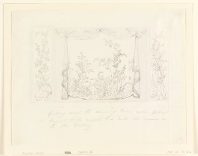 Rysunek, Pawilon Królewski, Brighton, Niebieski (południowy) salon, proponowana dekoracja ścienna, ok. 1820 r. autorstwa Frederick Crace
