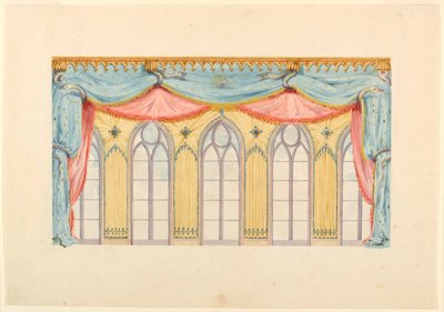 Rysunek, dekoracja okna, prawdopodobnie dla wschodniej ściany Sali Muzycznej, Royal Pavilion, Brighton, 1820 r. autorstwa Frederick Crace