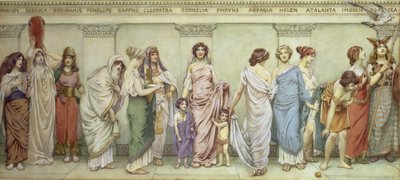 Wielkie kobiety starożytności: Miriam, Rebeka, Semiramida, Penelopa, Safona, Kleopatra, Kornelia, Fryne, Aspazja, Helena, Atalanta, Imogen i Boadicea autorstwa Frederick Dudley Walenn
