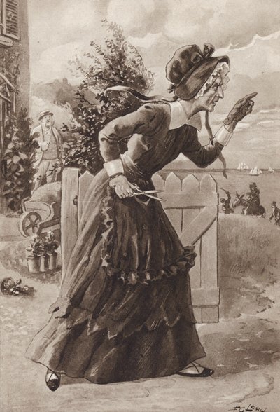 Betsey Trotwood z Davida Copperfielda, autorstwa Charlesa Dickensa (grawiura) autorstwa Frederick George Lewin