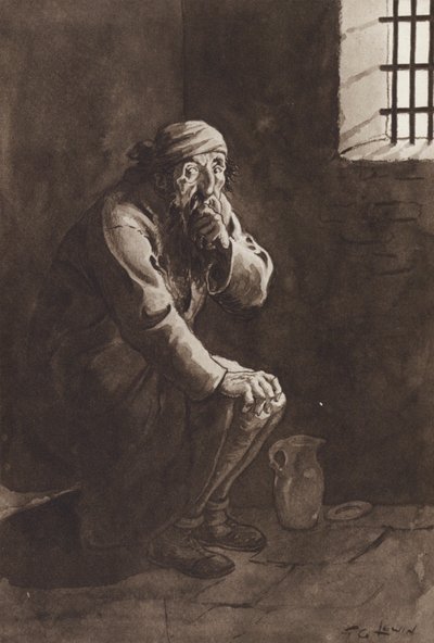 Fagin, z filmu Oliver Twist, autorstwa Charlesa Dickensa (wklęsłodruk) autorstwa Frederick George Lewin
