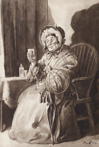Pani Gamp z Martina Chuzzlewit, autorstwa Charlesa Dickensa (grawiura) autorstwa Frederick George Lewin