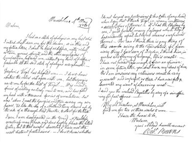 List Roberta Burnsa do pani Dunlop z Haddington, 1788 1865. autorstwa Frederick George Netherclift