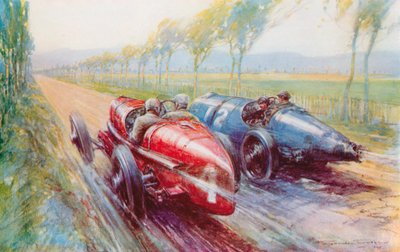 Felice Nazzaro wygrał Grand Prix 1922, prowadząc jeden z nowych i bardzo szybkich Fiatów (kolor lito) autorstwa Frederick Gordon (after) Crosby