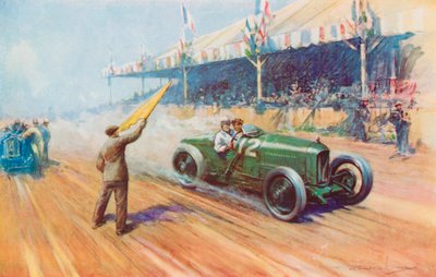 Sir Henry Segrave zdobywa pierwsze brytyjskie zwycięstwo w Grand Prix na dwulitrowym Sunbeam na torze Tours (kolor lito) autorstwa Frederick Gordon (after) Crosby