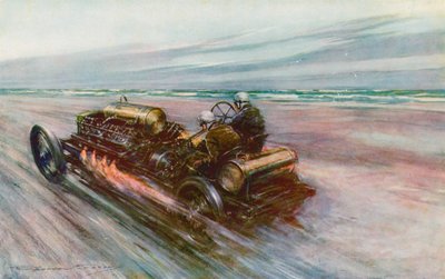 Słynny „200” Darracq, którym Sir Algernon Guinness, Bart, osiągnął prędkość 120 mil na godzinę w 1908 roku (kolor lito) autorstwa Frederick Gordon (after) Crosby
