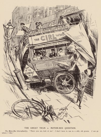Wielkie pytanie między tramwajem a autobusem silnikowym (litografia) autorstwa Frederick Henry Townsend