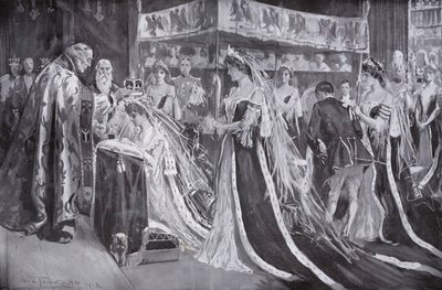Koronacja królowej Aleksandry, małżonki króla Edwarda VII, przez arcybiskupa Yorku, Westminster Abbey, Londyn autorstwa Frederick Henry Townsend