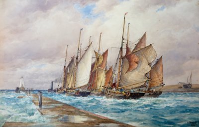 Port Rye, Sussex: Wypłynięcie floty rybackiej (akwarela) autorstwa Frederick James Aldridge