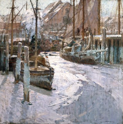 Naczynia spętane lodem (olej na płótnie) autorstwa Frederick John Mulhaupt