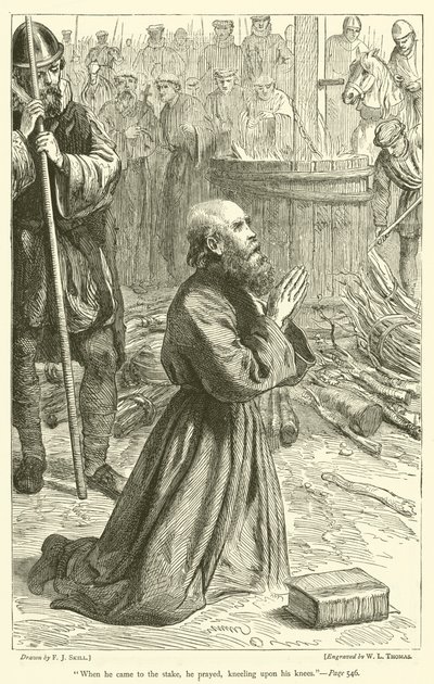 Kiedy podszedł do stosu, modlił się, klękając na kolanach autorstwa Frederick John Skill